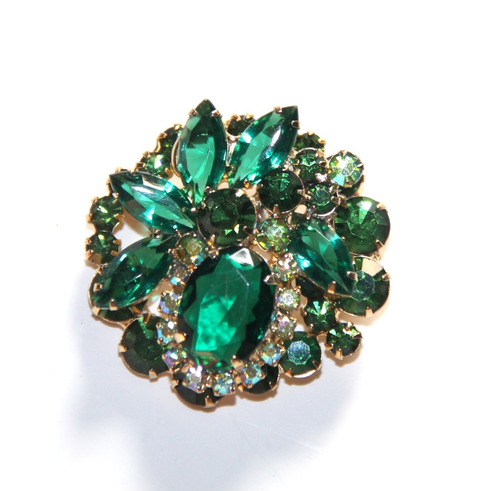 Juliana Emerald Green Rhinestone Brooch by D&E